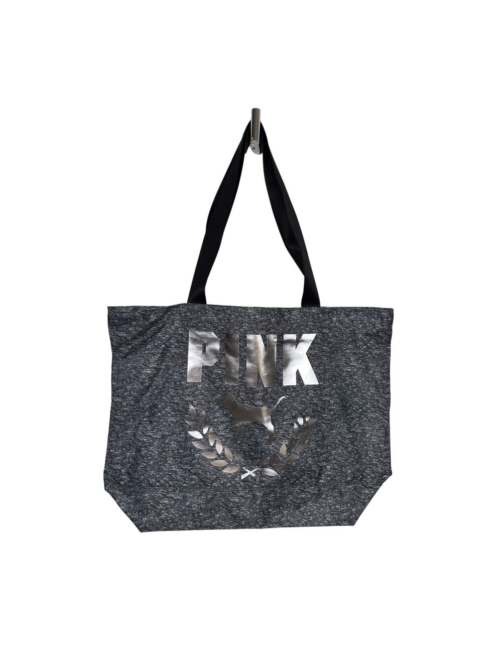 Victoria's Secret PINK Tote Bag Womens Large Gray Silver Foil Dog Logo Weekender